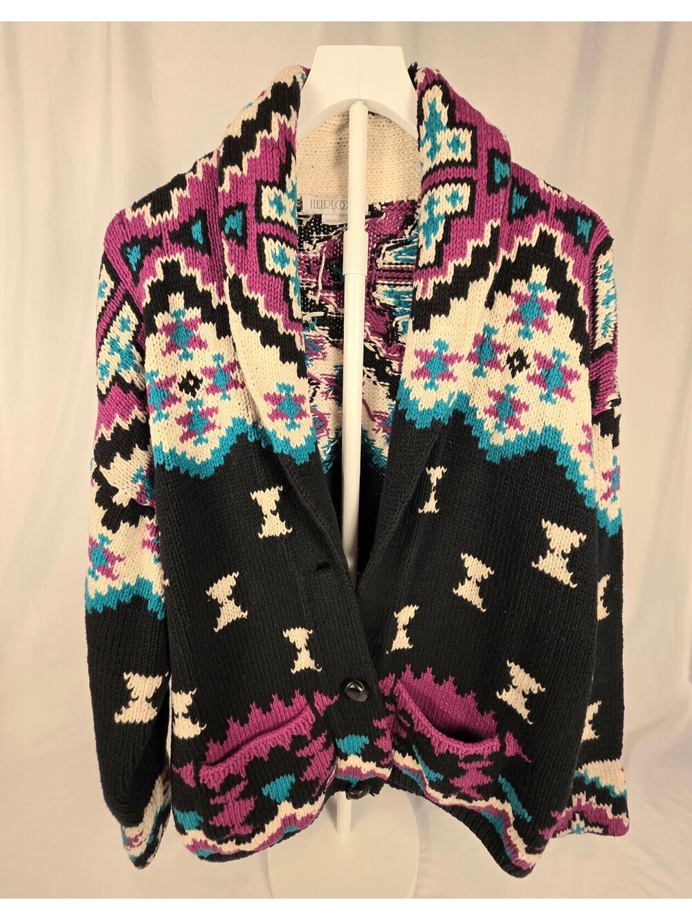 Vintage 1990s Southwestern Shawl Collar Cardigan SweaterAdd